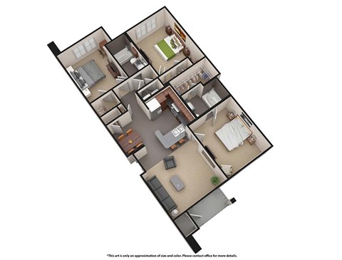 A floor plan of a house with a kitchen, living room, and two bedrooms.